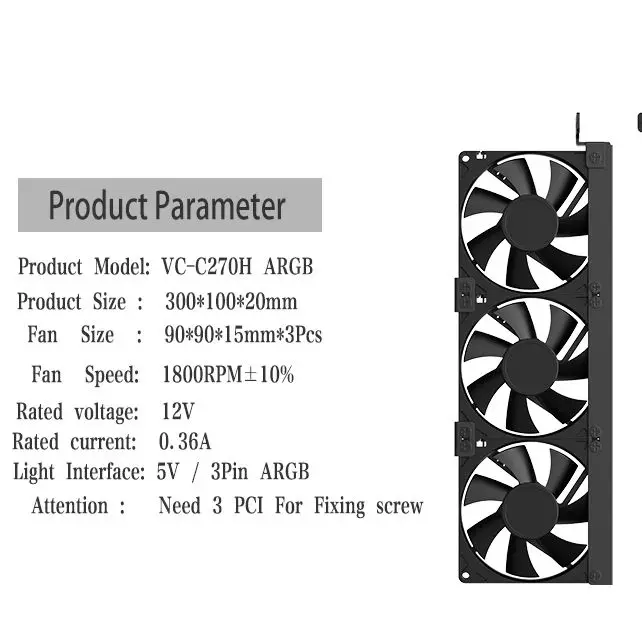 Imagem -06 - Teucer-ventilador de Refrigeração da Placa Gráfica Lado Universal 5v 3pin Argb Gpu Cooler Suporte de Placa de Vídeo Desktop pc Case Faça Você Mesmo Acessórios C270h