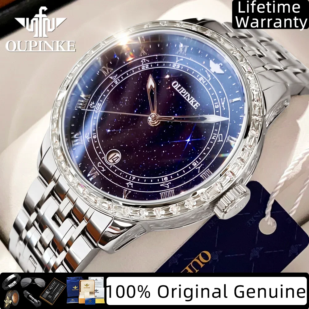 

OUPINKE японские автоматические мужские часы, роскошные механические наручные часы с бриллиантовым ободом и звездным небом, оригинальные брендовые сапфировые механические часы 3203
