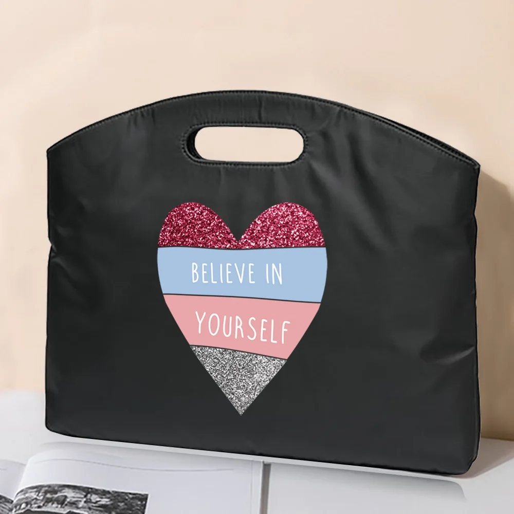 2026 Portable Women Men's Document Bags Handbag Briefcase Business Pouch Love Print Office Worker Notebooks Organize Accessories
