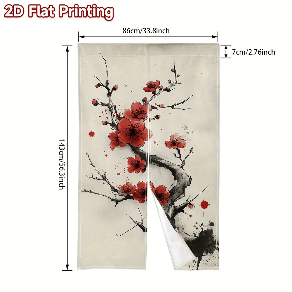 Japanese Style Plum Blossom Curtain Traditional Ink Style Machine Washable Suitable for Bedroom or Living Room