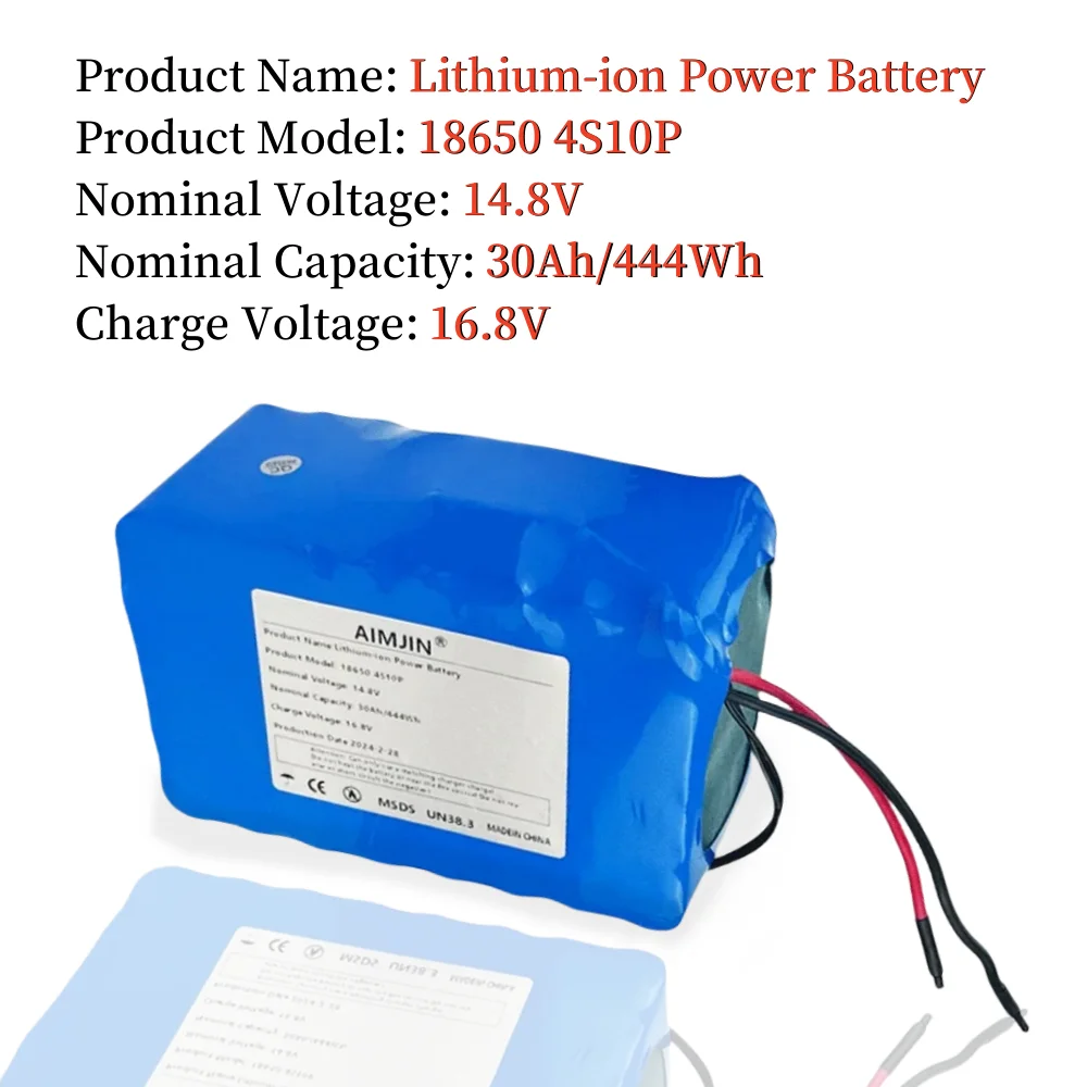 18650 4S10P 14.8V 30Ah Lithium-ion Battery Pack Suitable for Inverter Smart Robot Etc High-power Equipment  Rechargeable Battery