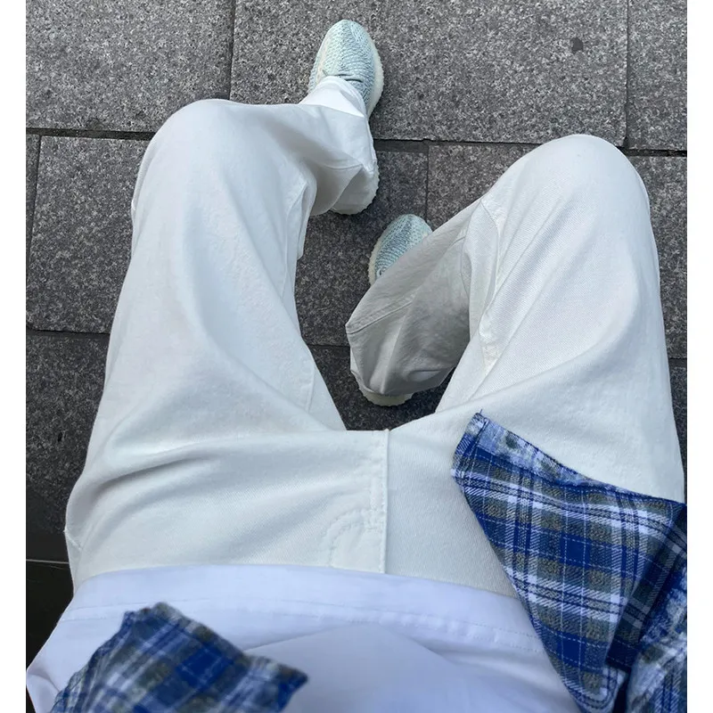

High Waist White Jeans Men Summer American High Street Cleanfit Trousers Extended Long Tall Men's Pants Micro Flared Jeans