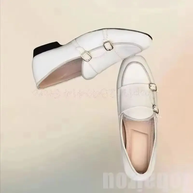 

White Buckle Decor Double Monk Matte Leather Loafers Fashion Slip On Men Shoes Luxurious Handmade Party Banquet Men Dress Shoes