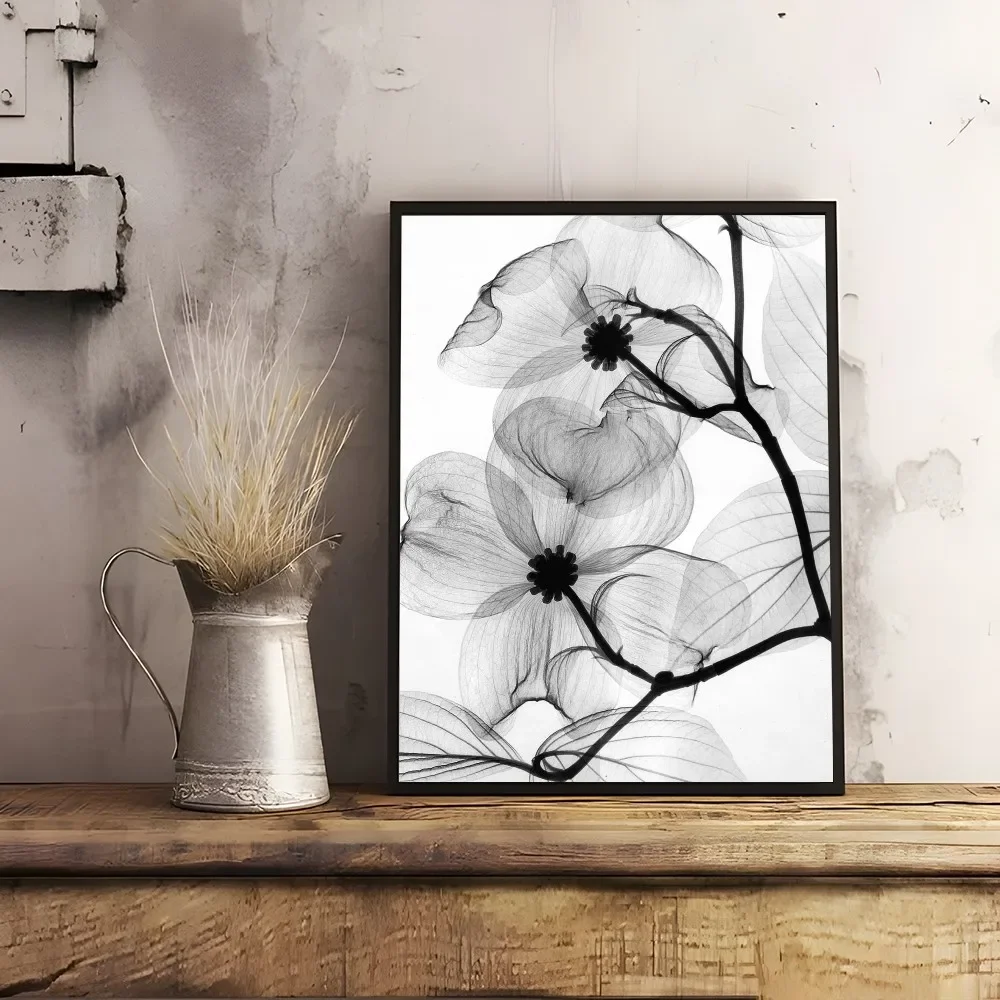 Black and White Plant Flowers, HD Canvas Print Wall Art Poster, Suitable for Home, Living Room, Room,  Decoration