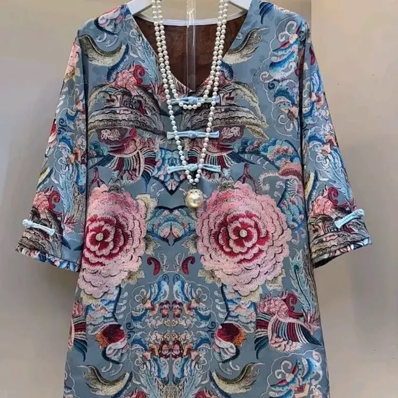 

Summer new style\Fashionable loose and slimWomen's blouse and shirt V-neck Chinese style knotted short-sleeved T-shirt