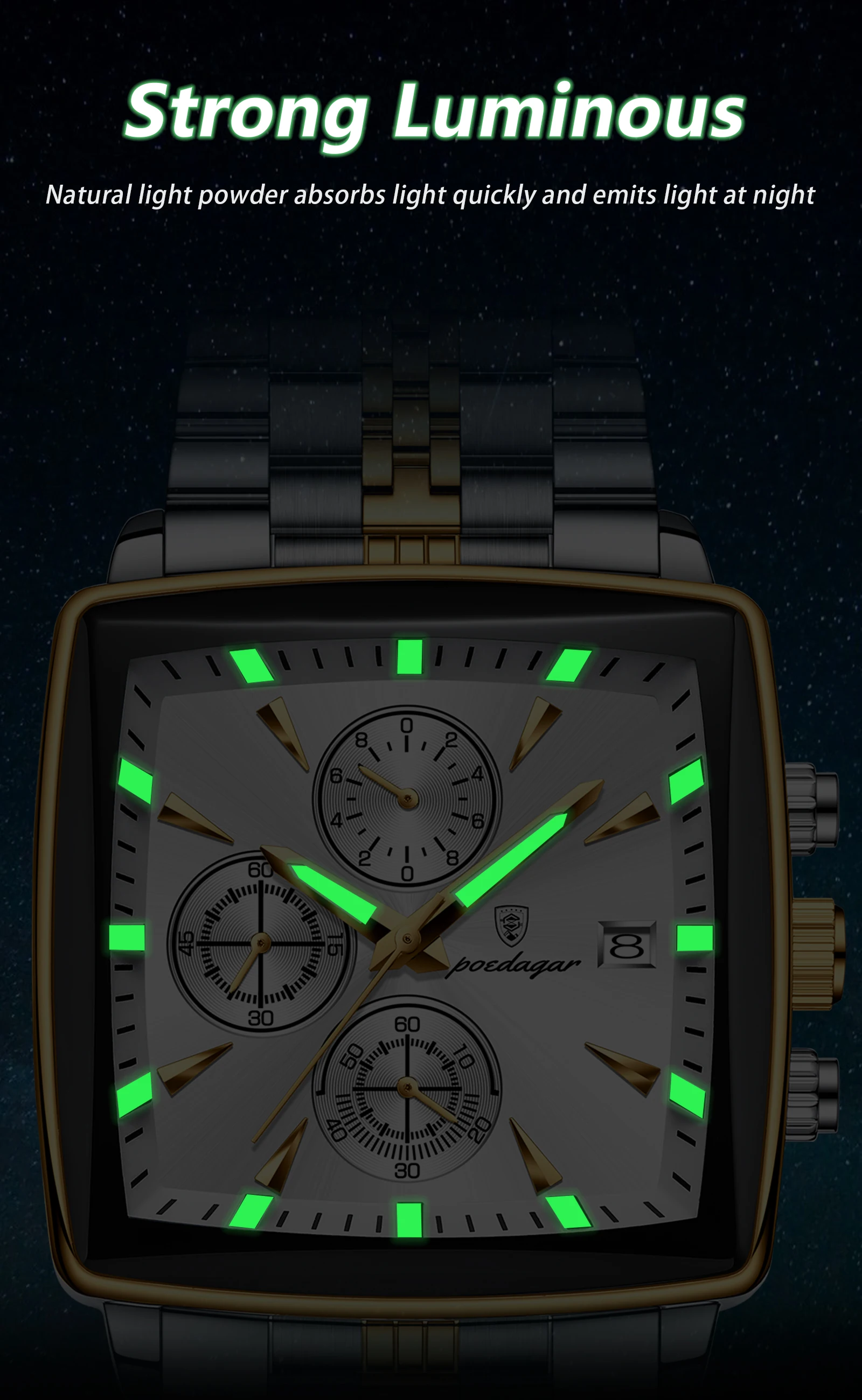 POEDAGAR Top-Luxus-Herren-Armbanduhr Quarz Leuchtend Wasserdicht Edelstahl Herrenuhr Chronograph Datum Business-Herrenuhren – Detail 13