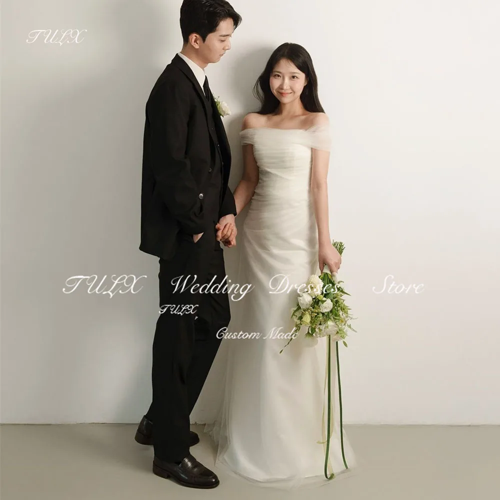 

TULX Elegant Off Shoulder Ivory Korea Wedding Photo Shoot Dress Mermaid Long Tulle Bridal Gowns Customized Corset 웨딩드레스 2025