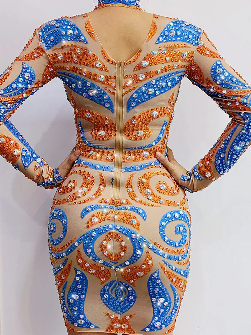 ปาร์ตี้ Bright Diamond แขนยาวสุภาพสตรีสีสันน่าสนใจชุด Vestidos De Ocasião อย่างเป็นทางการ Vestidos De Fiesta