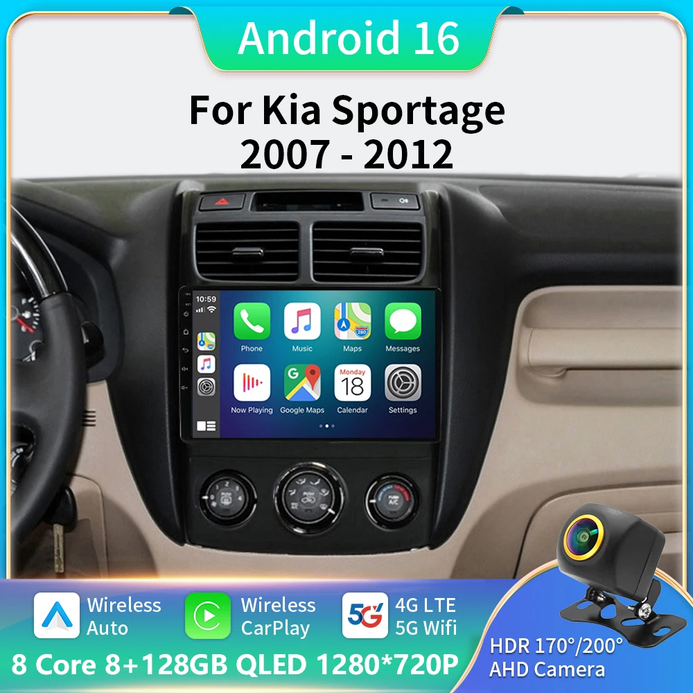 

Android 16 Car Radio For Kia Sportage 2 2007 - 2012 Multimedia Video Player Navigation stereo GPS 2 din 5G+WIFI BT dvd