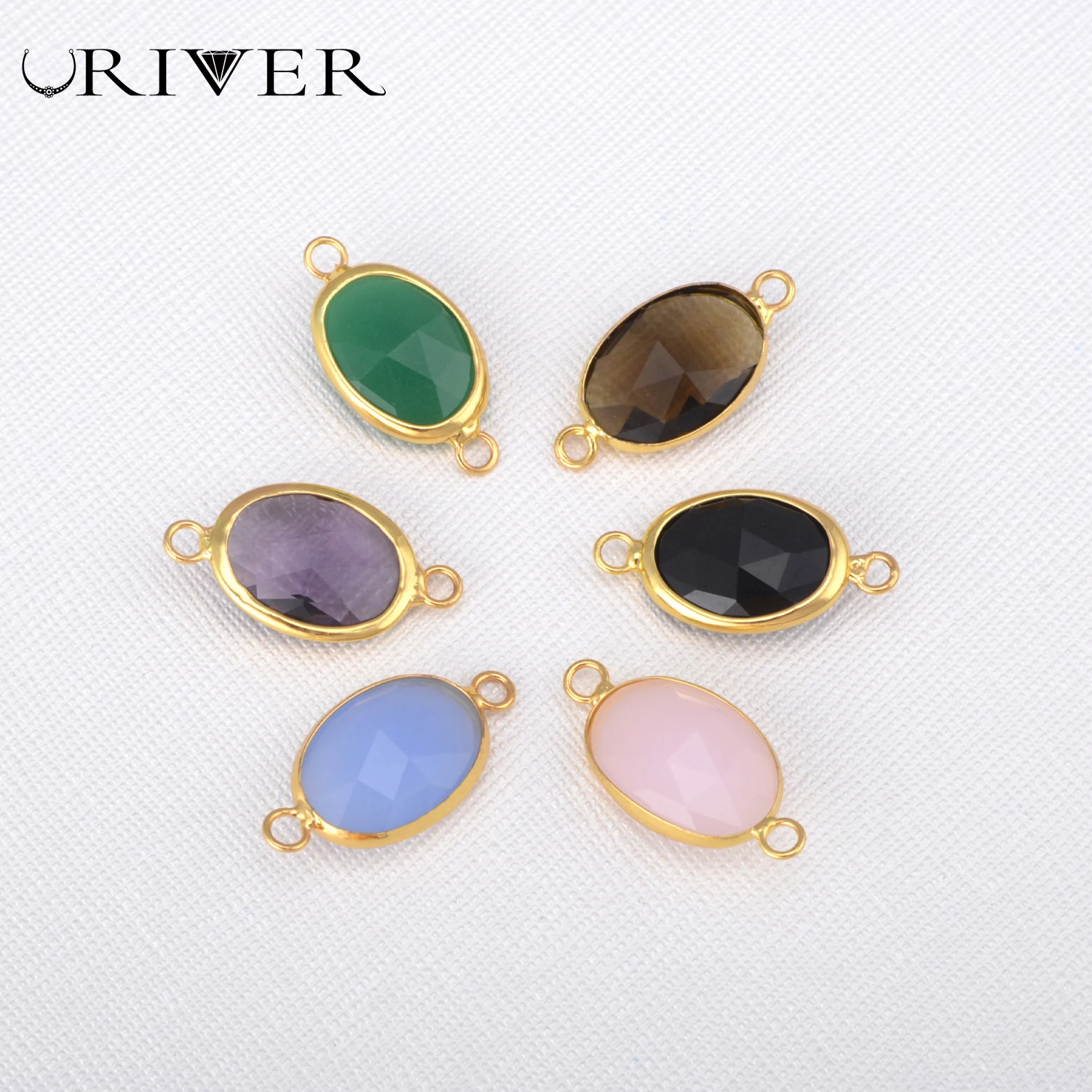 Miniature Oval Connectors for Jewelry Making Quartz Sunstone Glass Charms Connector Clasp Multicolor DIY Accessories Cute Parts