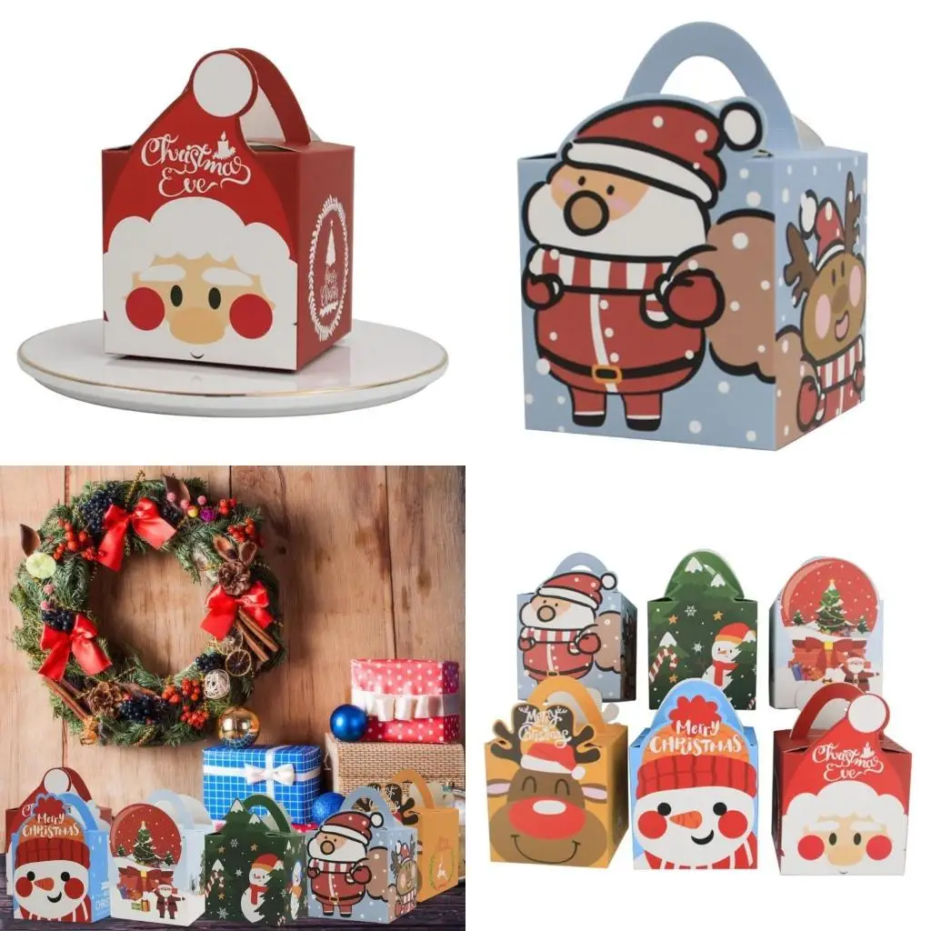 

652F Upgraded Christmas Kraft Goody Gift Boxes 6-Piece Party Paper Treat Candy Boxes for Christmas Favor Colored Box
