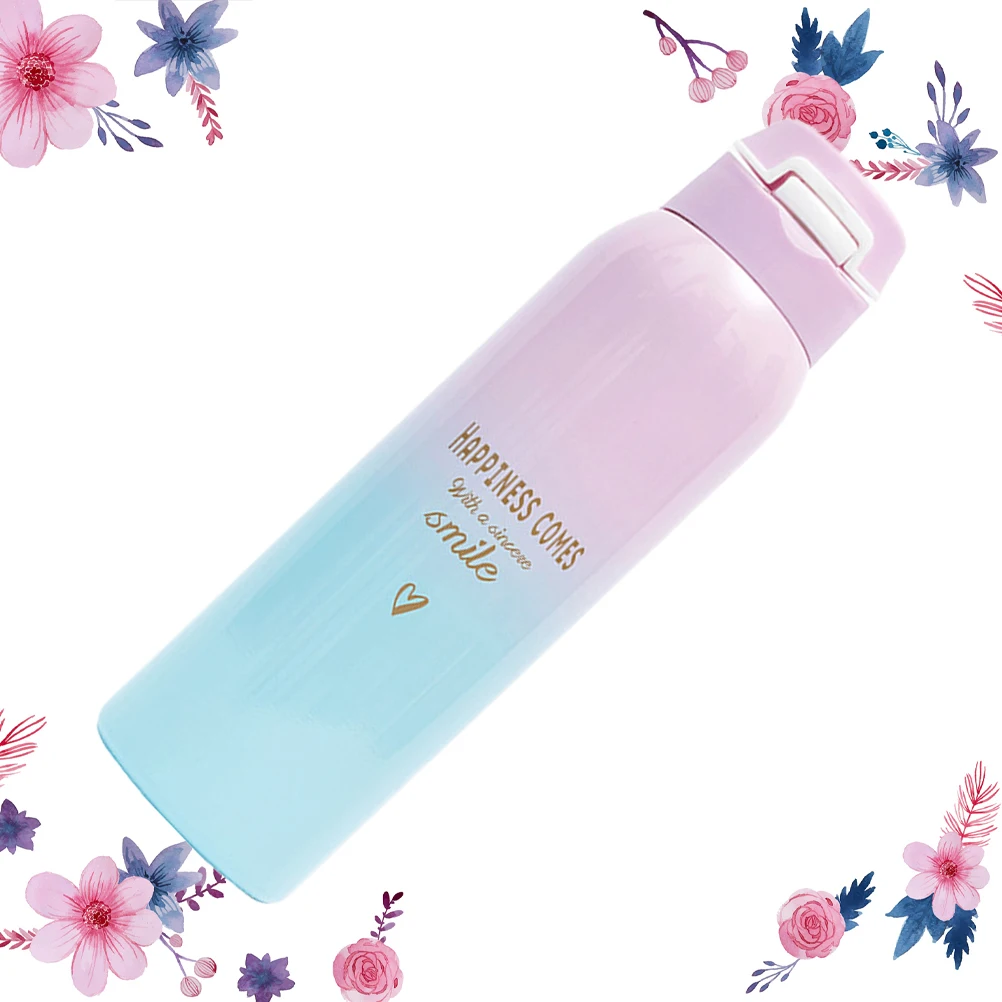 Stainless Steel Vacuum Cup Vacuum Cup Students Stylish Vacuum Cup Bounce Cover Vacuum Cup (480ml Pink Cover) - Image 2