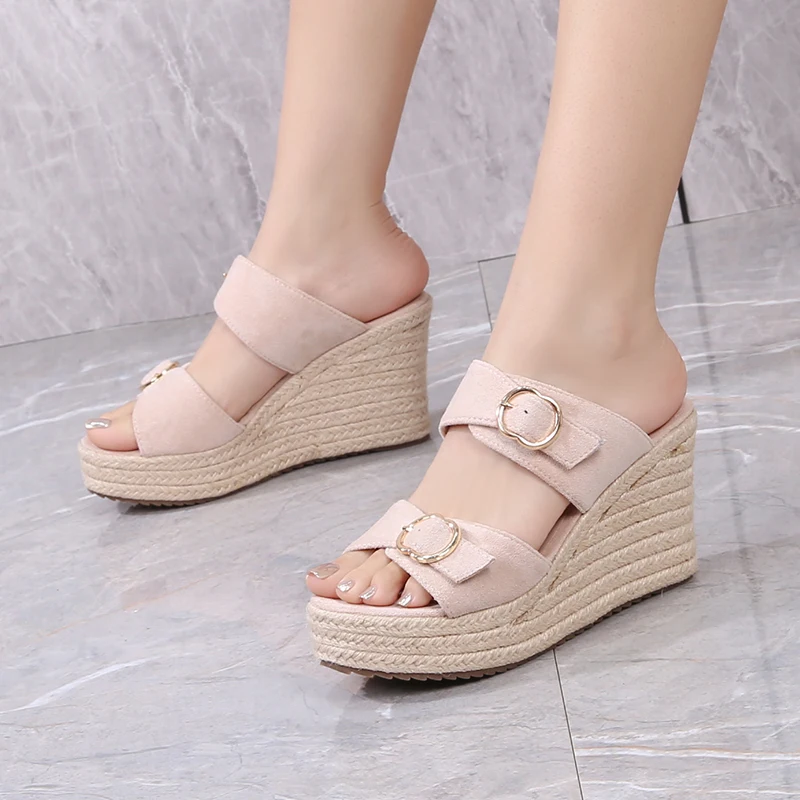 Size 31-44 2023 New Wedge Sandals Women Summer Shoes Open Toe Straw Platform Slippers Beach Sandals