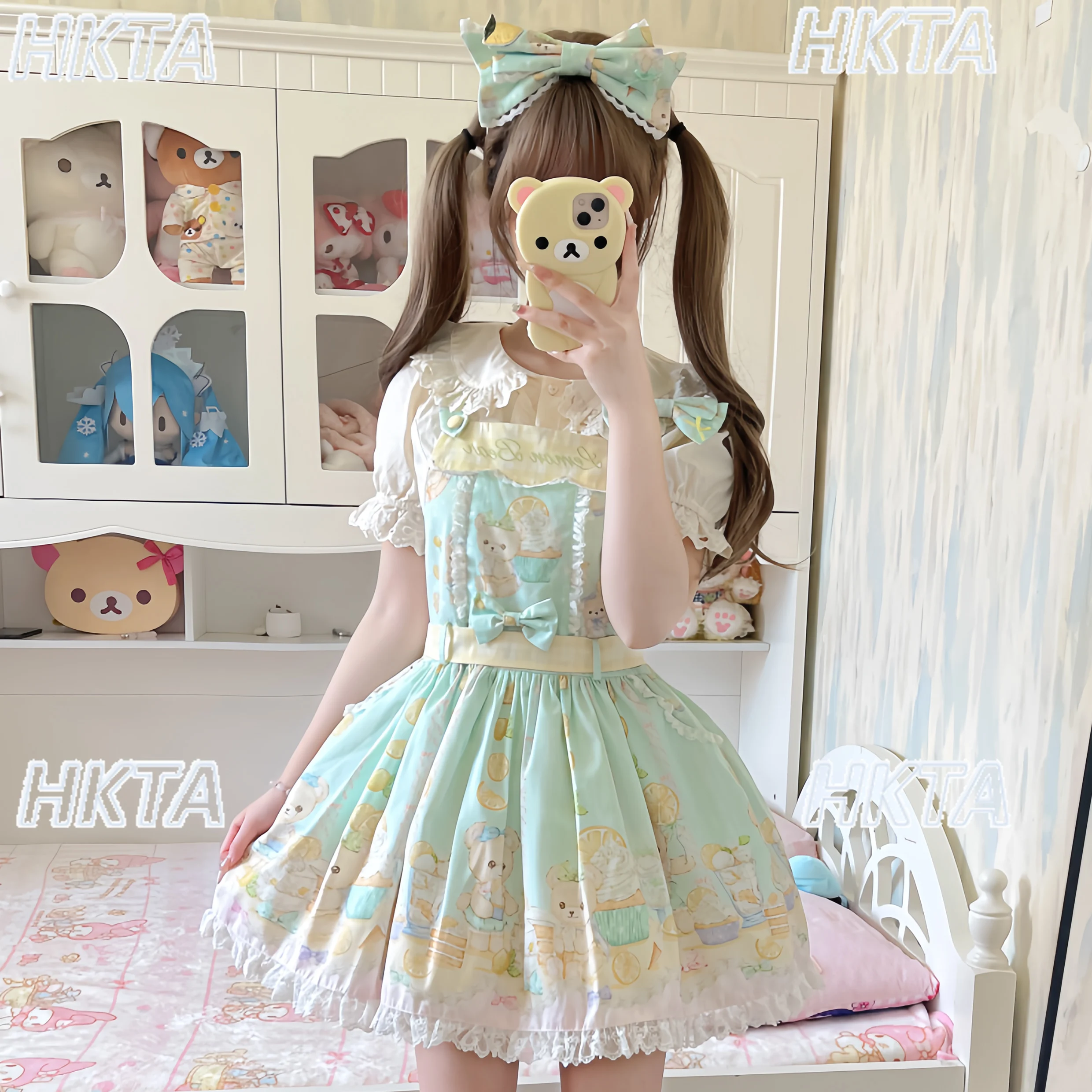Robe Lolita originale à bretelles vertes citron pour femmes, nouvelle collection d'été douce princesse Jsk Lolita, robes de gâteau imprimées mignonnes