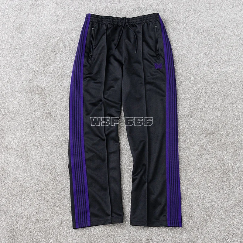 Spot TRACK PANTS Black Purple Butterfly Embroidered Loose Sports Straight Pants 23AW