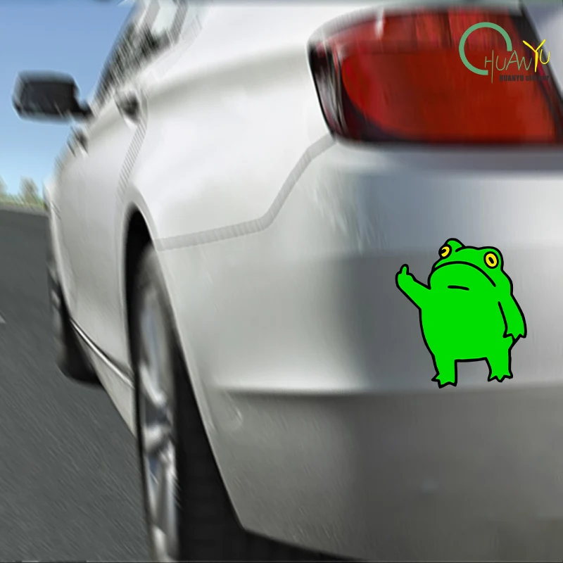 Little Green Frog Reflective Car Sticker Cute and Funny Personality Middle Finger Gesture Motorcycle Waterproof Sticker