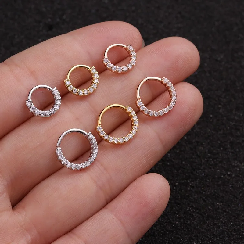 1PC 20G 0.8mm*6mm 8mm Vintage Ear Piercing Earring Zircon Nasal Septum Nostril Ring Cartilage Hoop Piercing Fashion Body Jewelry