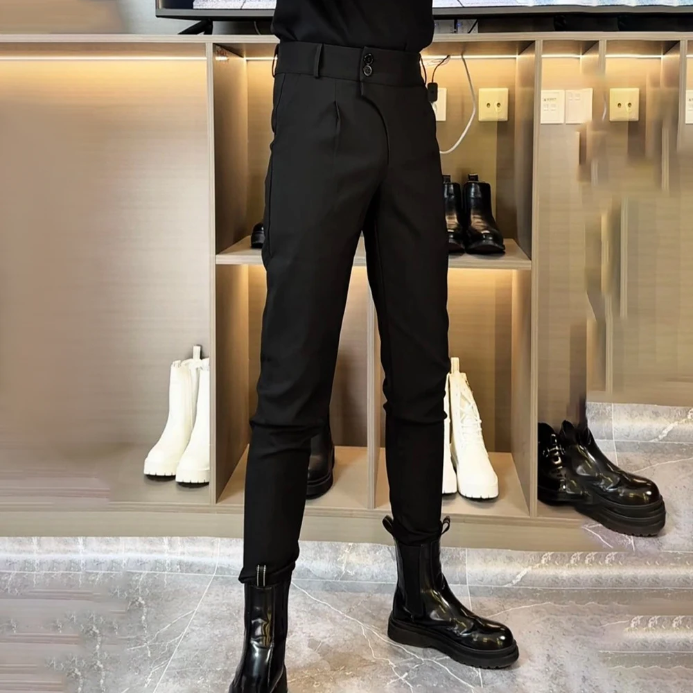 Men Slim Leggings Biker Leggings Streetwear British Fashion Youth Nightclubs Male All-Match Martin Boots Trousers Men'S Clothing