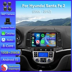 Android 15 Carplay Auto For Hyundai Santa Fe 2 2006 2007 2008 - 2012 Multimedia 2K Screen Car Radio Player WIFI+4G DSP Stereo