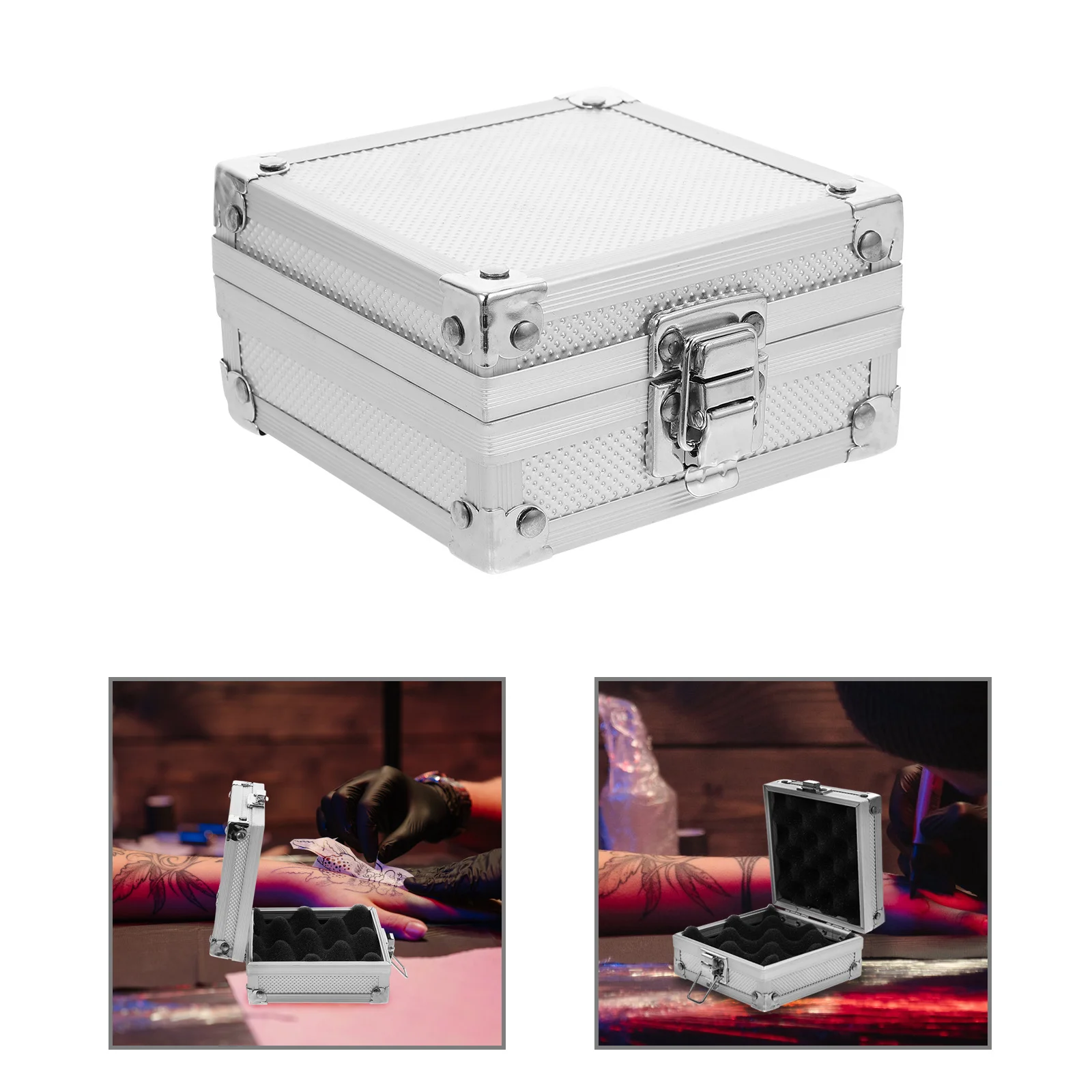 

Tattooing Machine Storage Box Silver with Sponge Inner Professional Tools Case for Accessories and Supplies Organizer