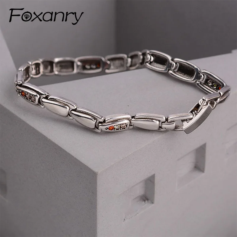 Foxanry Multicolor Zircon Irregular Geometric Bracelet For Women Couples Personality Elegant Trendy Creative Party Jewelry Gifts