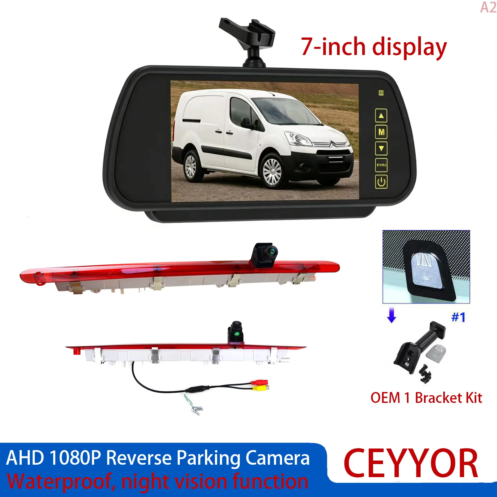 

Applicable to Mercedes-Benz Vito W447（2014 et ultérieur）High-position brake light reversing camera，And a 7-inch display kit