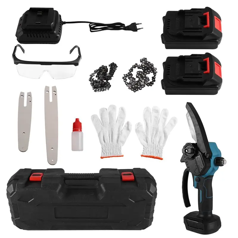 [NEW!AA73】 Cordless Chainsaw Tree Pruner 6+ 8 Inch With 2 Batteries For Cutting Trees, Garden Branches,And Bushes EU Plug