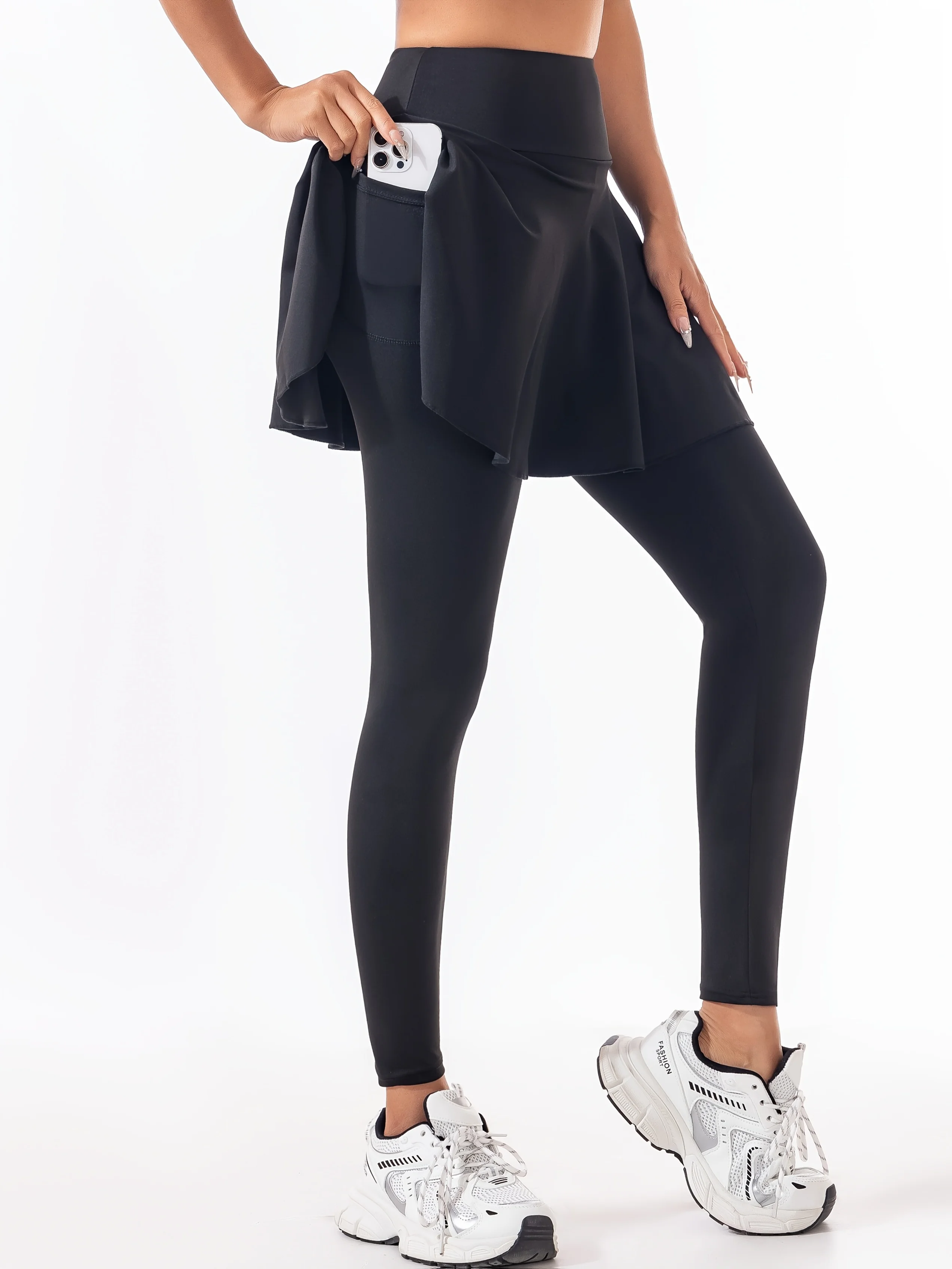 

Plus Size Women's Fake Two-Piece Yoga Pants High Waist Quick Dry Sports Pants Running Fitness Leggings With Skirt Overlay