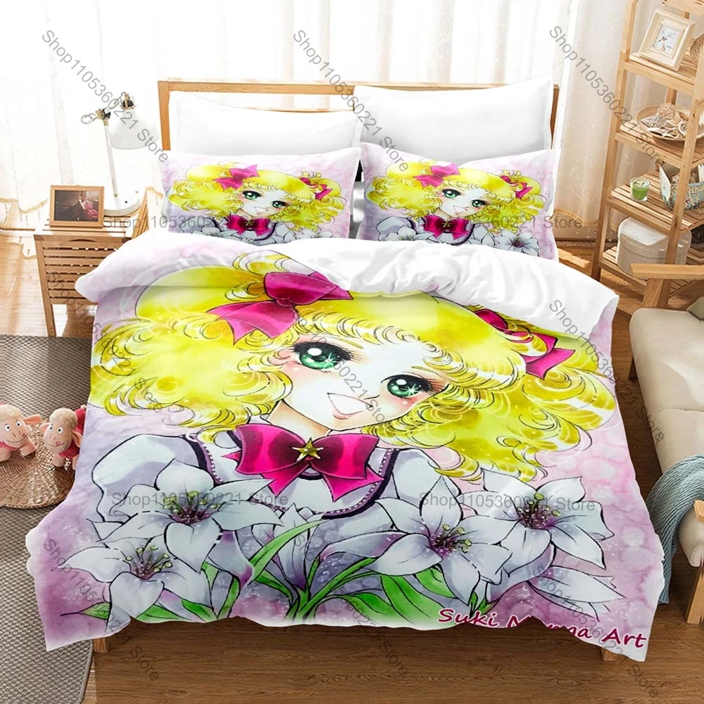 

Manga Candy Duvet Cover + 2 Pillowcases Cute Kawaii Anime Candy Cartoon Print Soft Microfiber Bedding Bedroom Decor For Teen