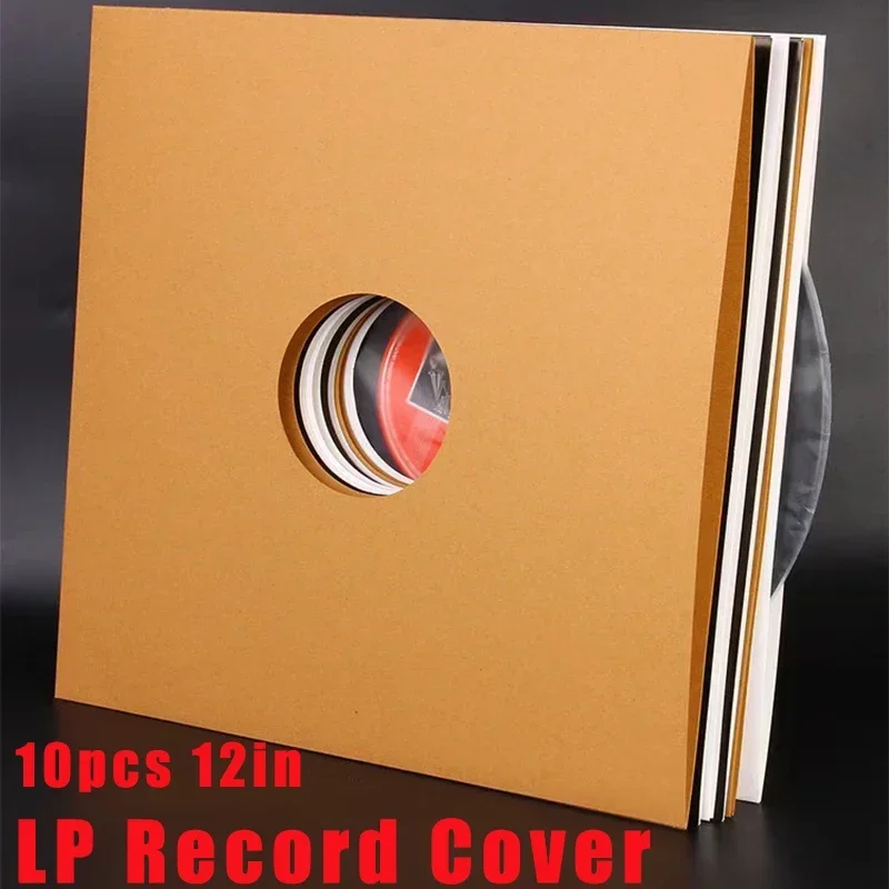 

LP Record Cover Sleeve 10pc 12in Vinyl Records Sleeves Composite Kraft Paper Bags Hard Cardboard Outer Covers Black/White/Khaki