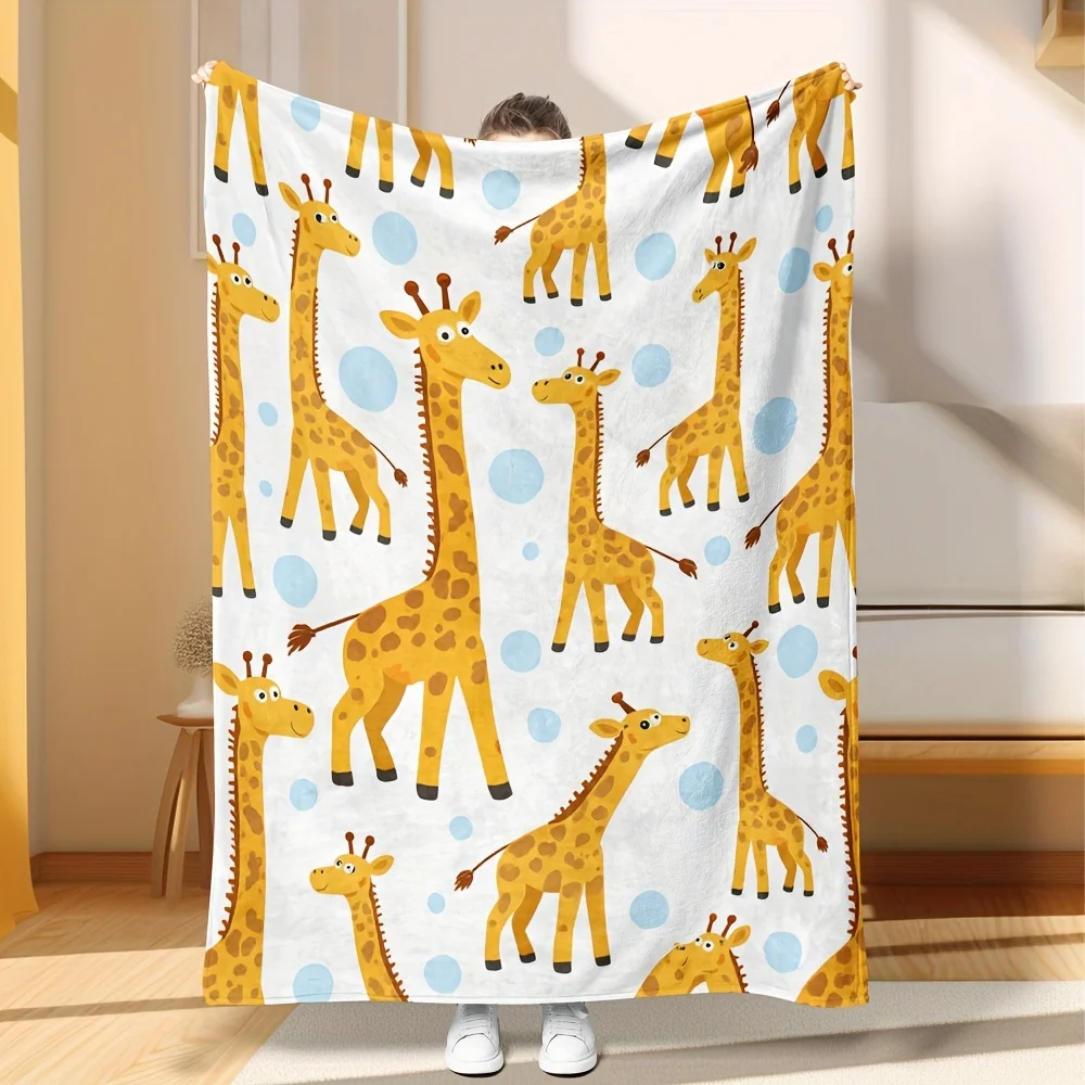 Large Giraffe Print Plush Blanket Throw 150x200cm Cute Safari Animal Nursery Bedspread Cozy Playtime Gift