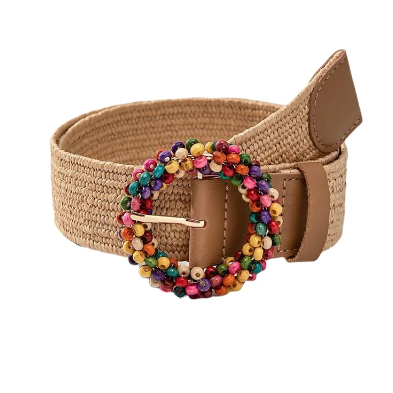 

New Color Bead Grass Belt Bohemian Beach Style Versatile Dress Belts for Women Luxury Designer Belts for Women