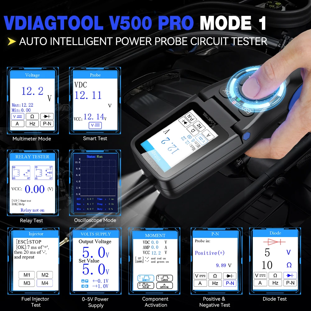 VDIAGTOOL V500PRO 0.1 ~ 100V Kit sonda circuito di alimentazione automobilistica Interruttore Finder Tester Strumenti diagnostici per sistema elettrico intelligente per auto