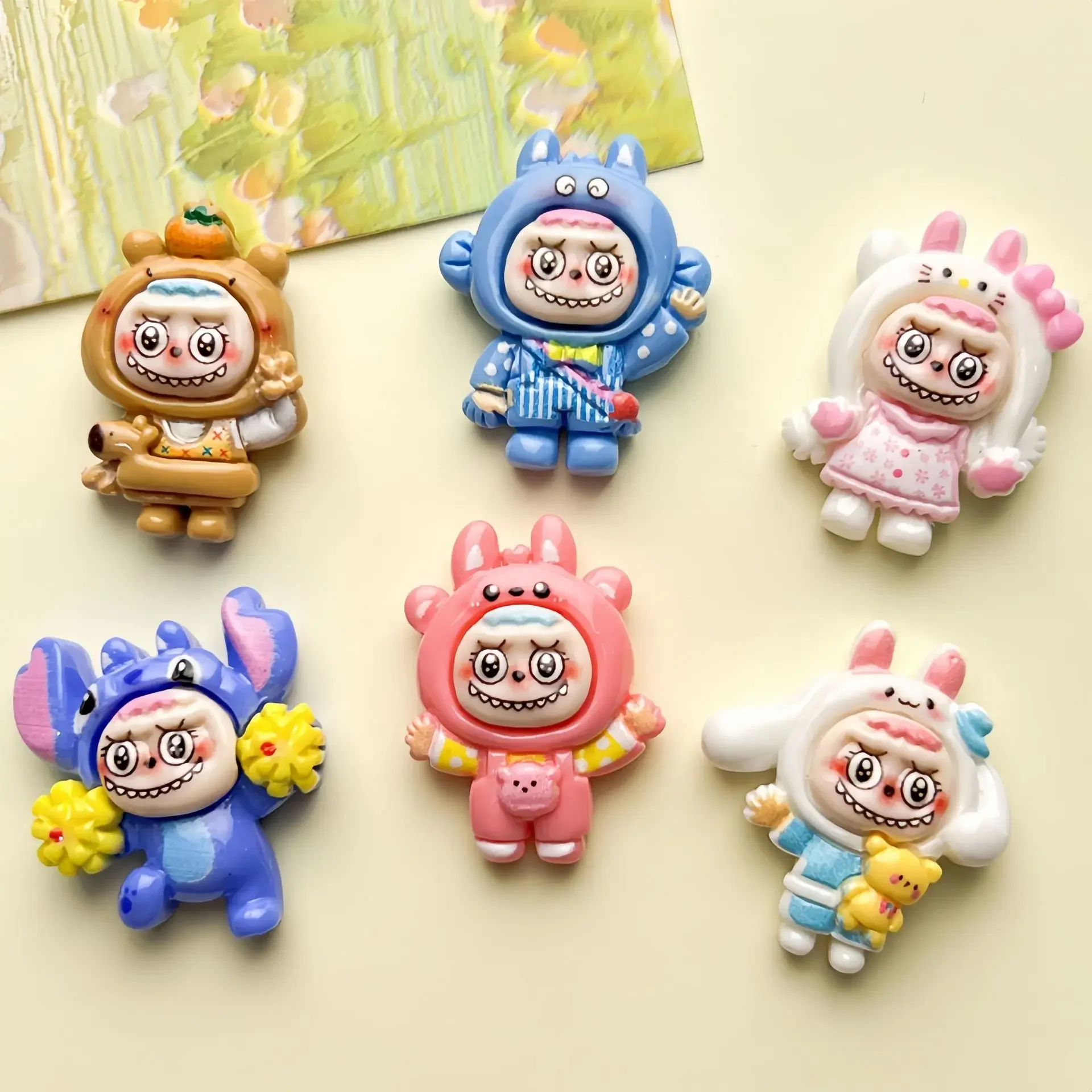 5 pz miniso sanrio vestire cabochon flatback in resina labubu per gioielli fai da te che fanno materiali artigianali fatti a mano dei cartoni animati