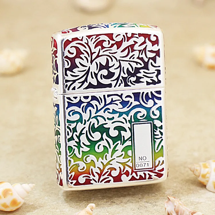 

Genuine Zippo Rainbow Tang Grass oil lighter copper windproof cigarette Kerosene lighters Gift with anti-counterfeiting code