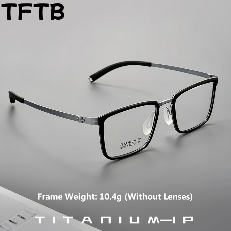 TFTB Comfortable Men's Titanium Alloy Glasses Frame Ultra Light Fashion Big Size Business Optical Prescription Eyeglasses 147mm