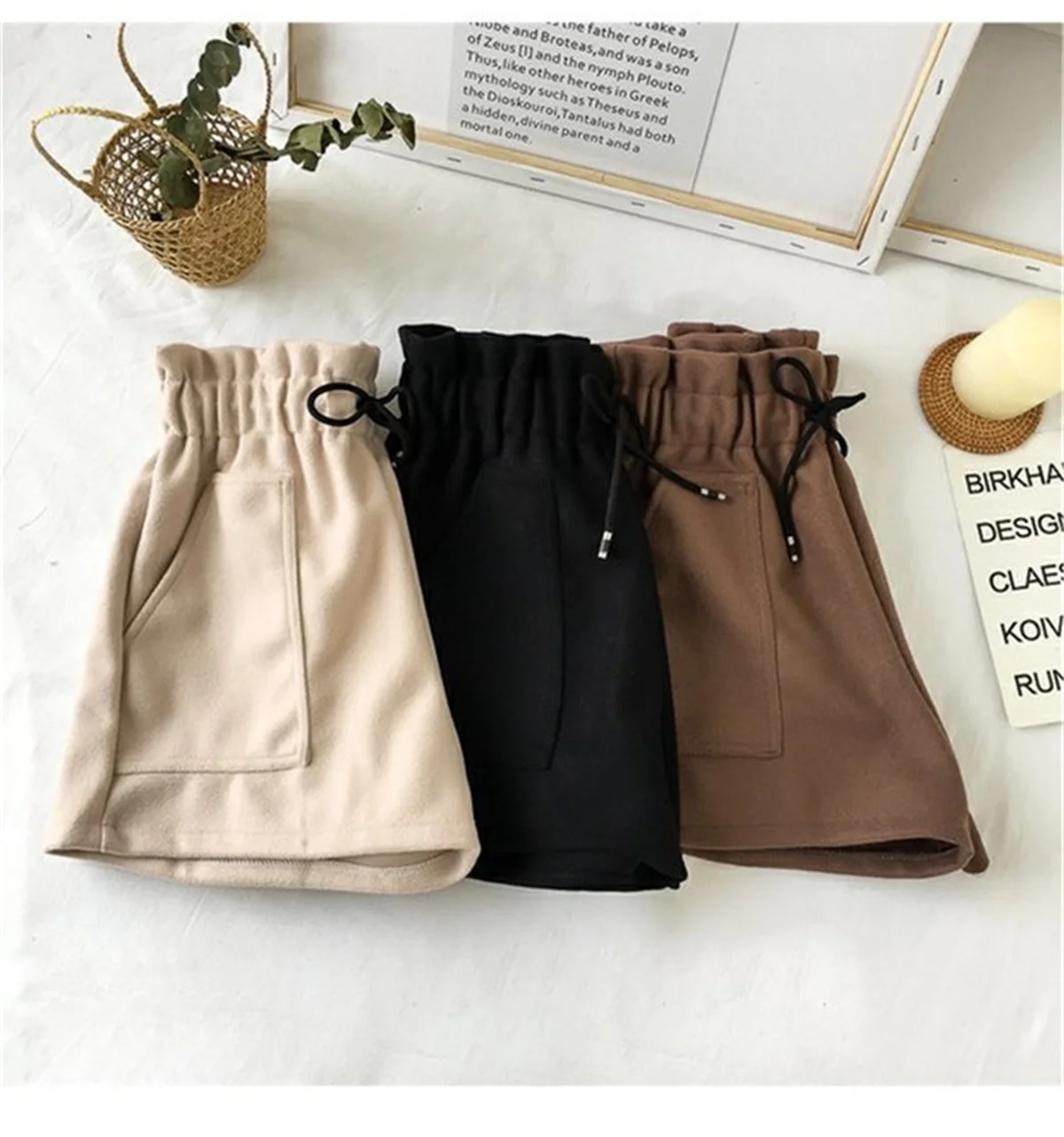 Fashion Autumn Winter Woolen Shorts Women 2025 High Waist New In Retro Elegant Short Pant Korea Loose Solid Trouse Casual Street - Image 5
