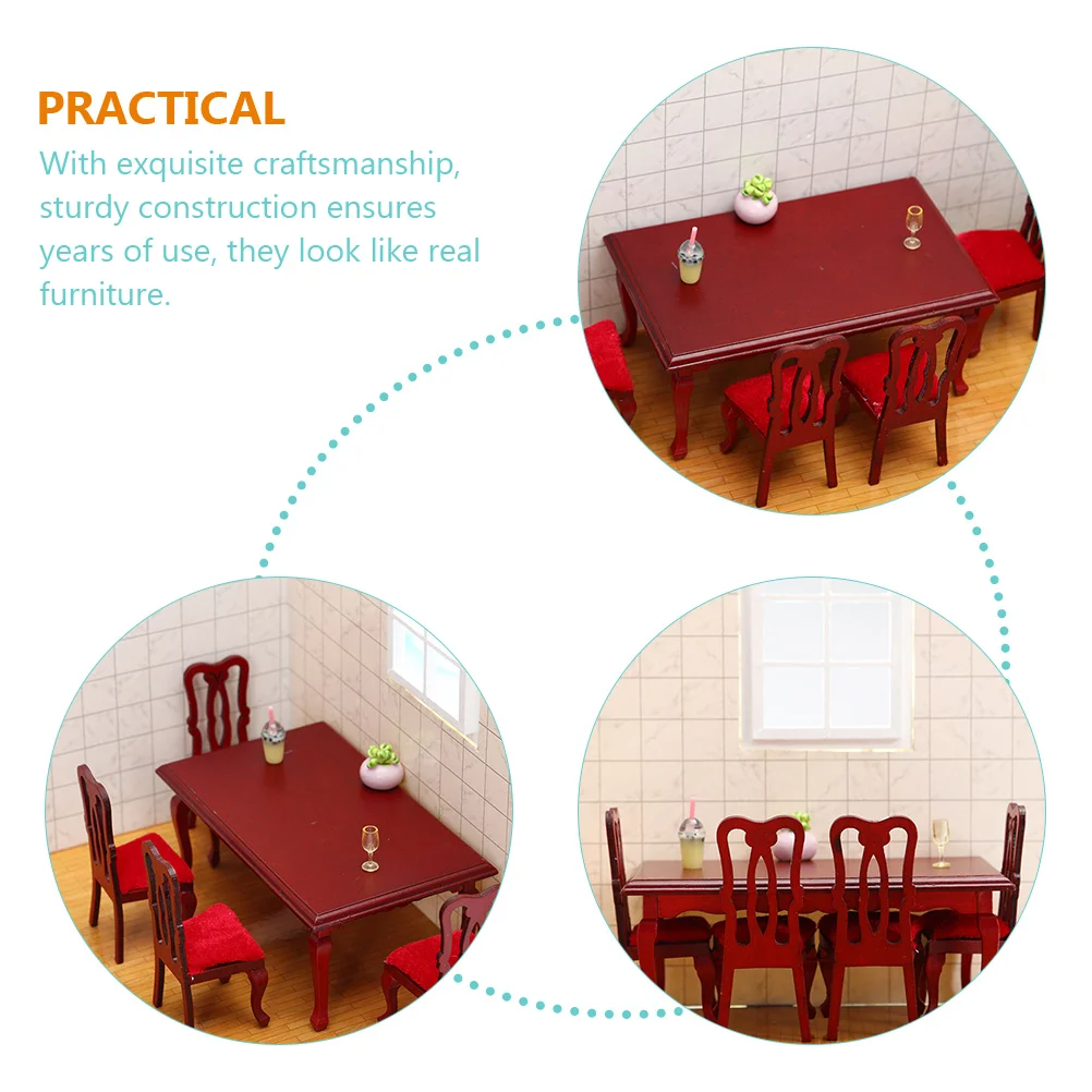 

Wooden Mini Dining Chair Set Toys Miniature House Furniture Dollhouse Table and Chairs