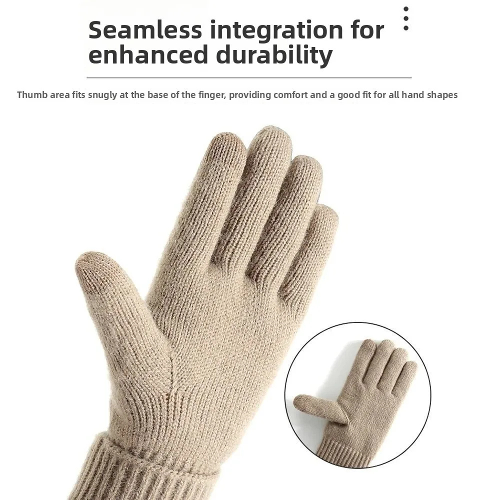 New Lamb Velvet Winter Gloves Cable Knit Fleece Lined Thermal Gloves Double Layer Touchscreen Gloves for Men Women