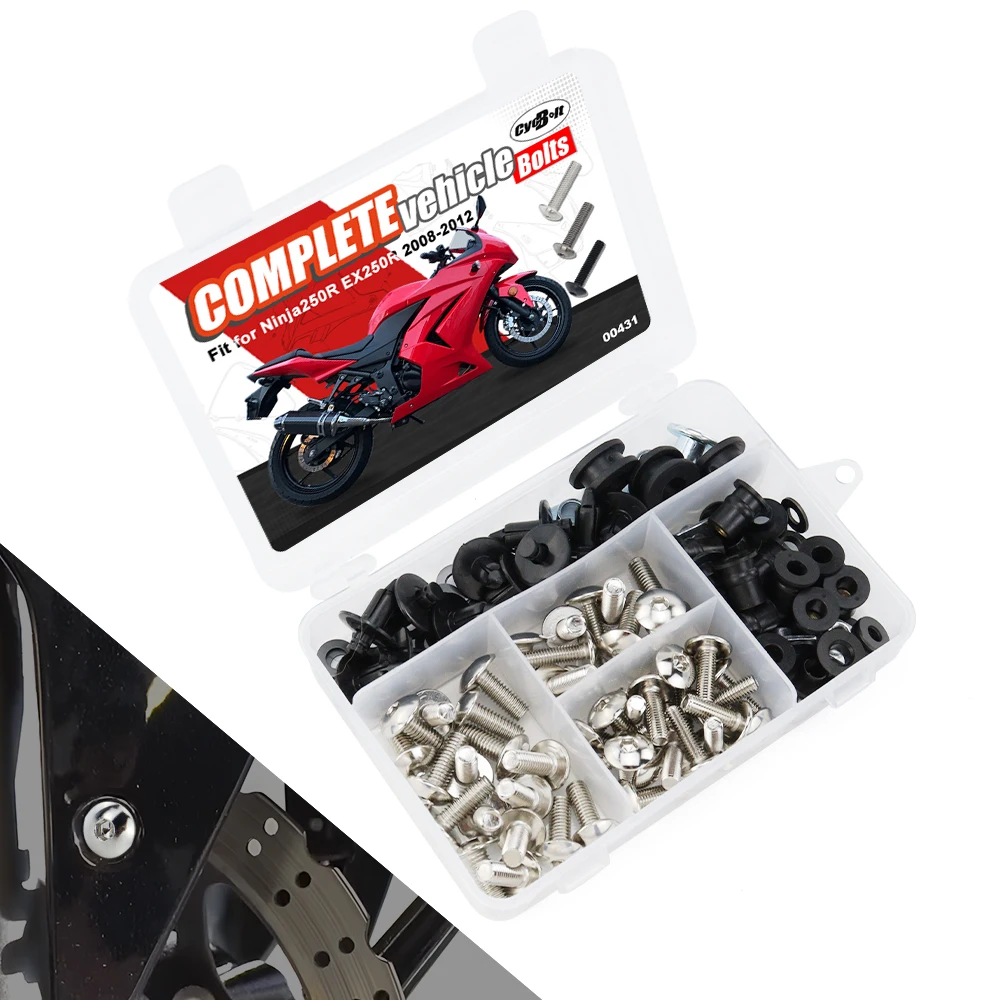 

134PCS Motorcycle Complete Full Fairing Bolts Kit Fit For Kawasaki EX250R 2008-2012 Fairing CIips Nuts Screws Grommets Steel
