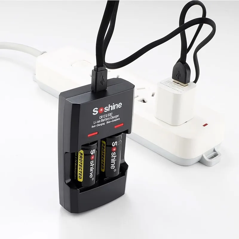 Soshine แบตเตอรี่ลิเธียม CR123 3.7V 700 mAh ชาร์จไฟได้และที่ชาร์จ S5ลิเธียม