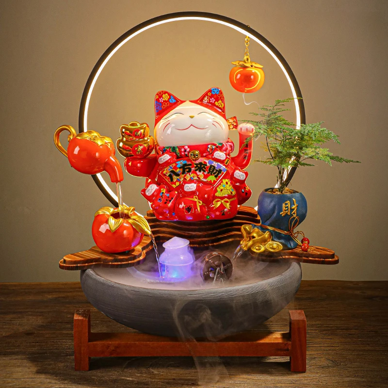 

Shake Hands Call for Wealth Cat Circular Flow Feng Shui Wheel Cashier Desk Store Decoration Chinese Style Opening Gifts