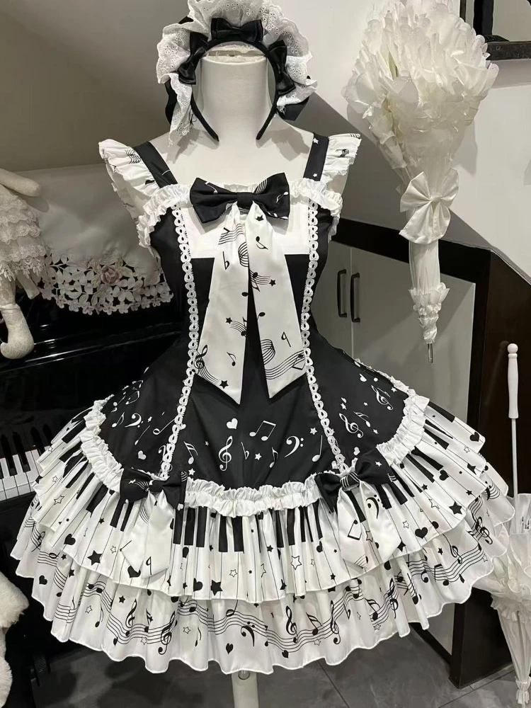 Y2K Fashion Lolita JSK Strap Dress For Girls Sweet Japanese Kawaii Lace Sleeveless A-line Cosplay Party Costume Dress