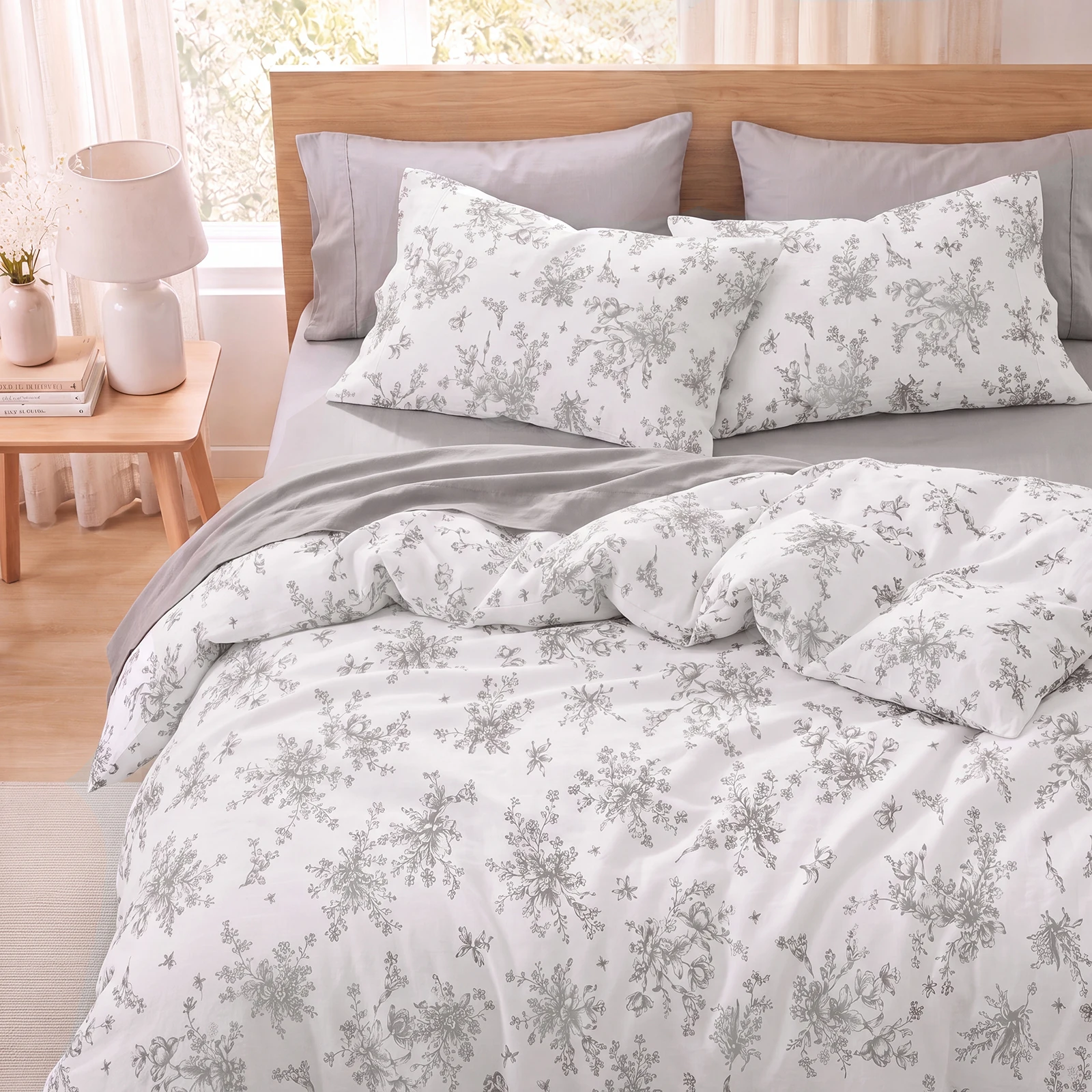 100% Cotton Floral Duvet Cover Set Queen/King Size Floral Bedding Set Cottagecore Vinage Flowers Botanical Pattern 3 Pcs Soft Cozy Durable Duvet Cover with Zipper Closure and 8 Corner Ties