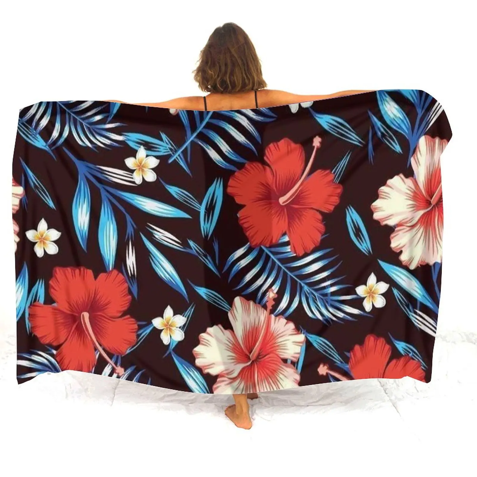 

Тропический морской саронг, цветочный остров, цветочный дизайн гибискуса, полинезийский женский саронг, летняя шаль с защитой от солнца и ветра, пальто