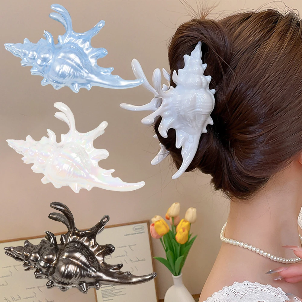 Pinza para el pelo de concha de mar de cangrejo, horquillas coreanas grandes con forma de garra, horquillas elegantes para mujer