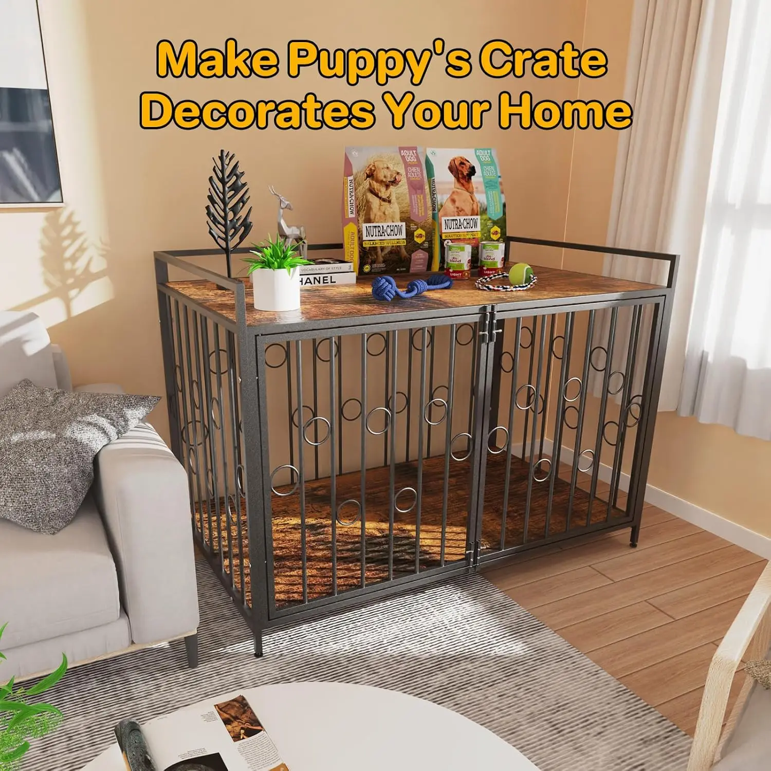 أثاث على شكل صندوق للكلاب مع سطح طاولة، قفص كلب عالي التحمل مقاس 38/42/48 بوصة للديكور، بيت كلب مقاوم للهروب داخلي للأطفال الصغار