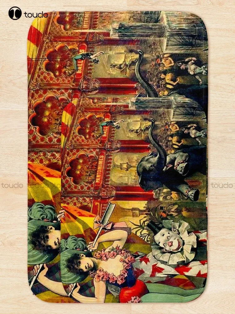 Circus : Vintage 1890 Circus Advertising Print Bath Mat Black Carpet