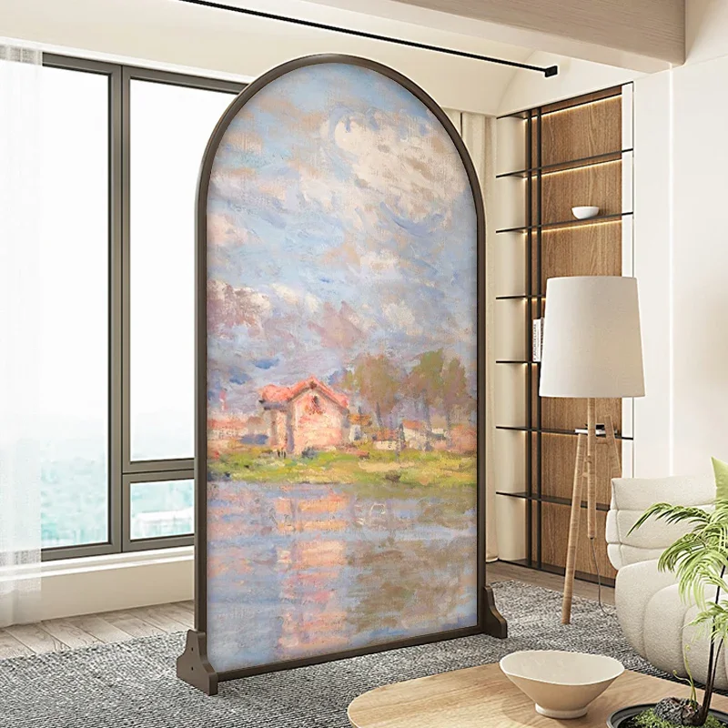 Oil painting French solid wood mobile screen partition living room entrance entrance bedroom tenon and mortise art seat screen