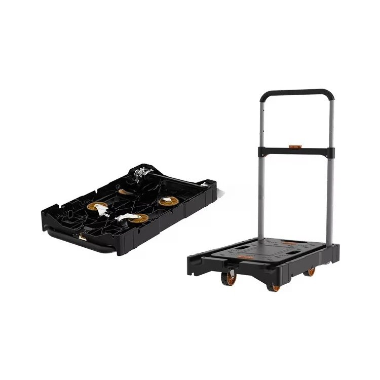 

136kg Easy-to-Use Foldable Steel and Plastic Hand Cart with Four-Wheel Caster Plug 300lbs Capacity